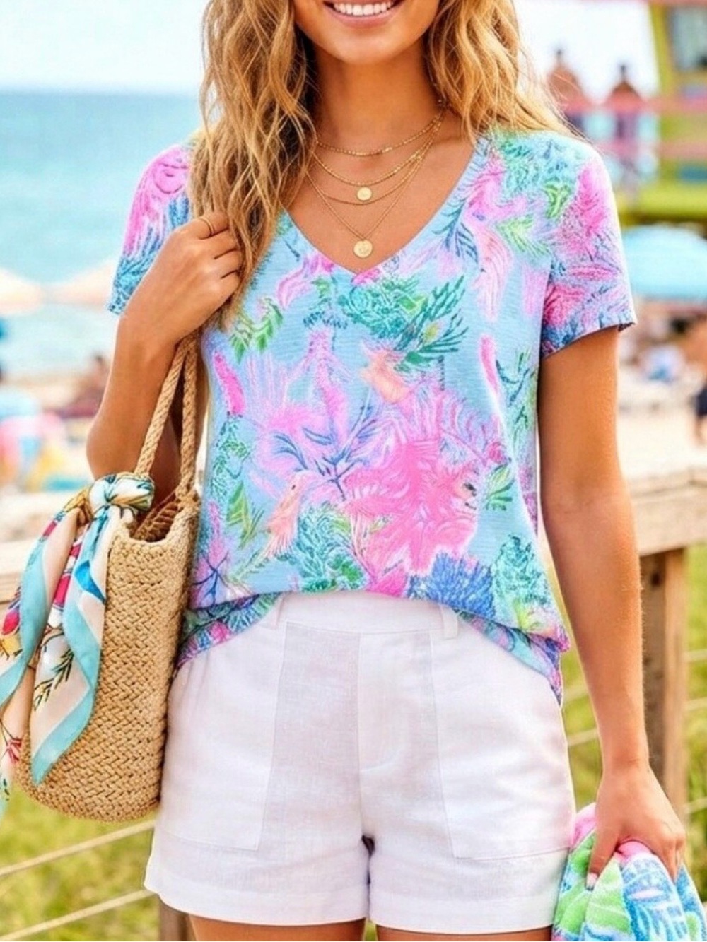 NWT Lilly Pulitzer Etta V-Neck in “Celestial Blue Cay To My Heart” - Size XS